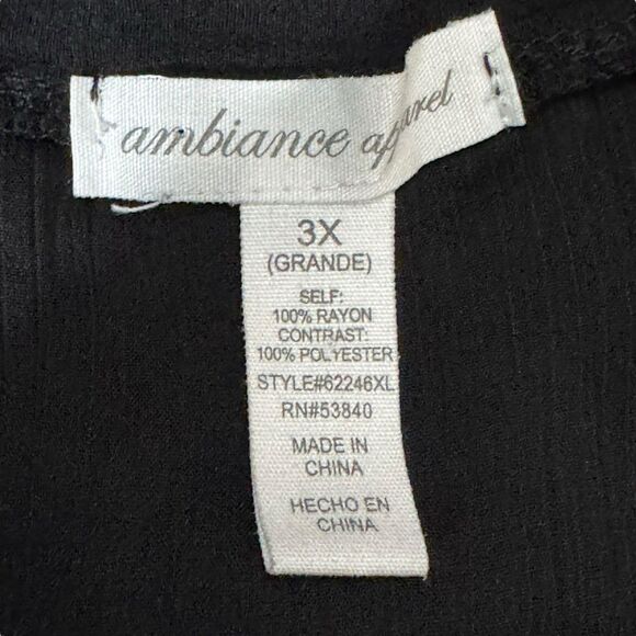 AMBIANCE APPAREL Black Jersey Knit Chiffon Sheer Yoke Back Top Sz 3XL - Picture 5 of 5